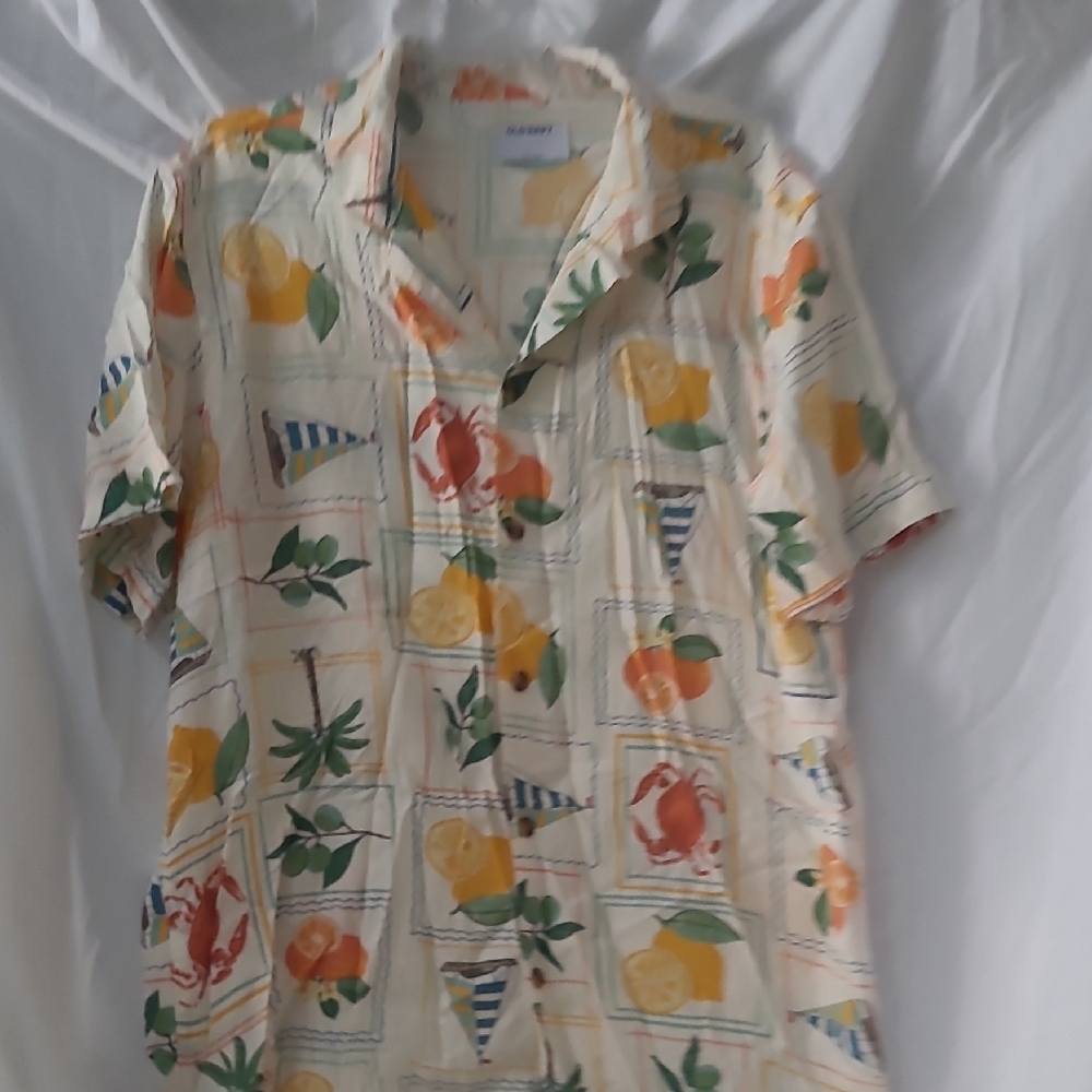 Old Navy Cream and Orange Casual Button Down Shirt
